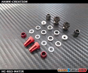 Hawk Creation Anti-Slip Stick Rocker End For JR XG8,11,14 (M4, Titanium+Red Colour) - New Colour Mix